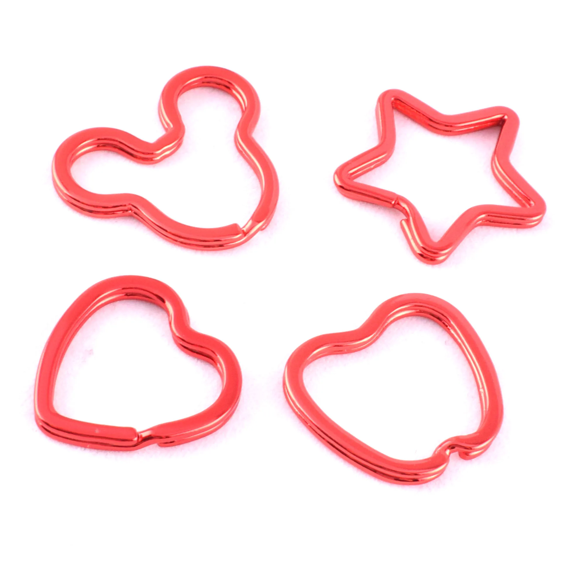 Red Flat Key Ring Metal Key Split Ring Charming Mouse Head Key Rings Heart Star Keychain Craft for DIY Home Car Keys Jewelr 3set