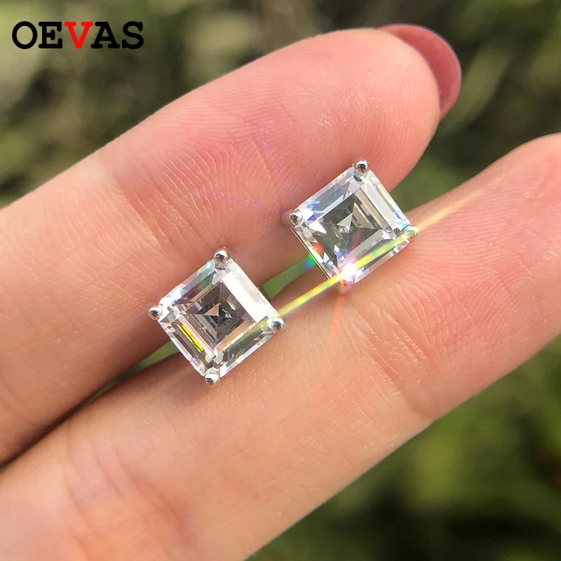 OEVAS Classic 100% 925 Solid Sterling Silver 7*7MM High Carbon Diamond Gemstone Ear Studs Earrings Women Fine Jewelry Wholesale