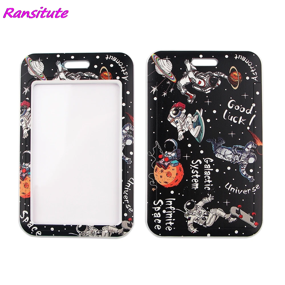 Ransitute R1767 Space Planet Astronaut Lanyard Card Holder Student Hanging Neck Phone Lanyard Badge Subway Access Card Holder