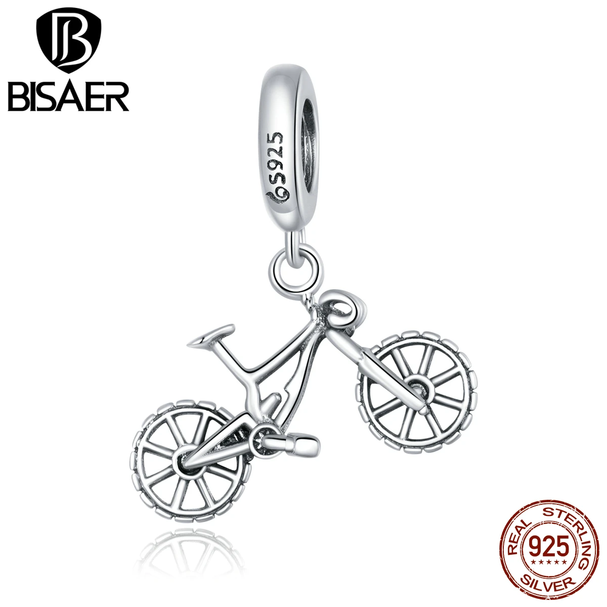 BISAER 100% 925 Sterling Silber Mountainbike Charme Perlen Transport Anhänger Fit DIY Machen Armband Halskette Schmuck EFC384