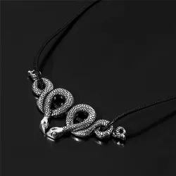 New Punk Cool Snake Choker Pendant Necklace Black Leather Cord Witchy Gothic Wicca Jewelry Collares Gift