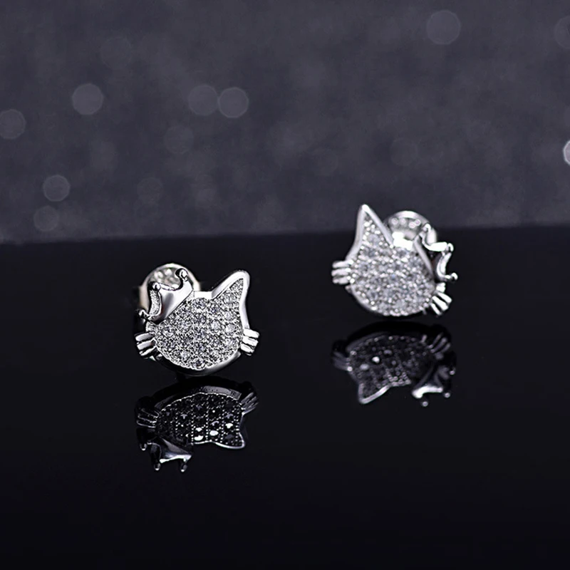 Simple and cute KT cat  crown earrings female Korean delicate hollow crystal zircon anime earrings