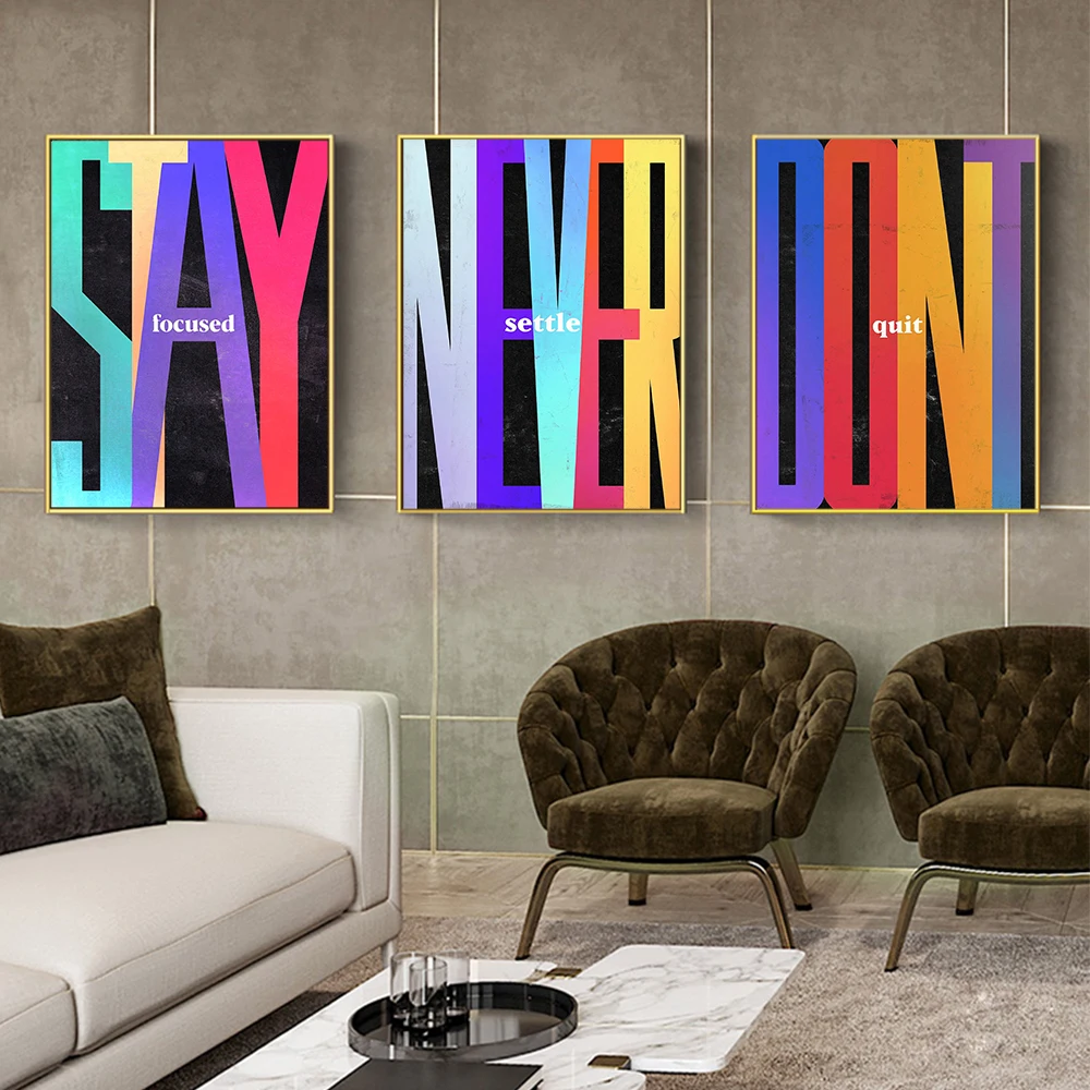 Modern Pop Street Art 'Stay Focused Don't Quit Never Settle' Canvas Wall Art Motivational Decor for Home