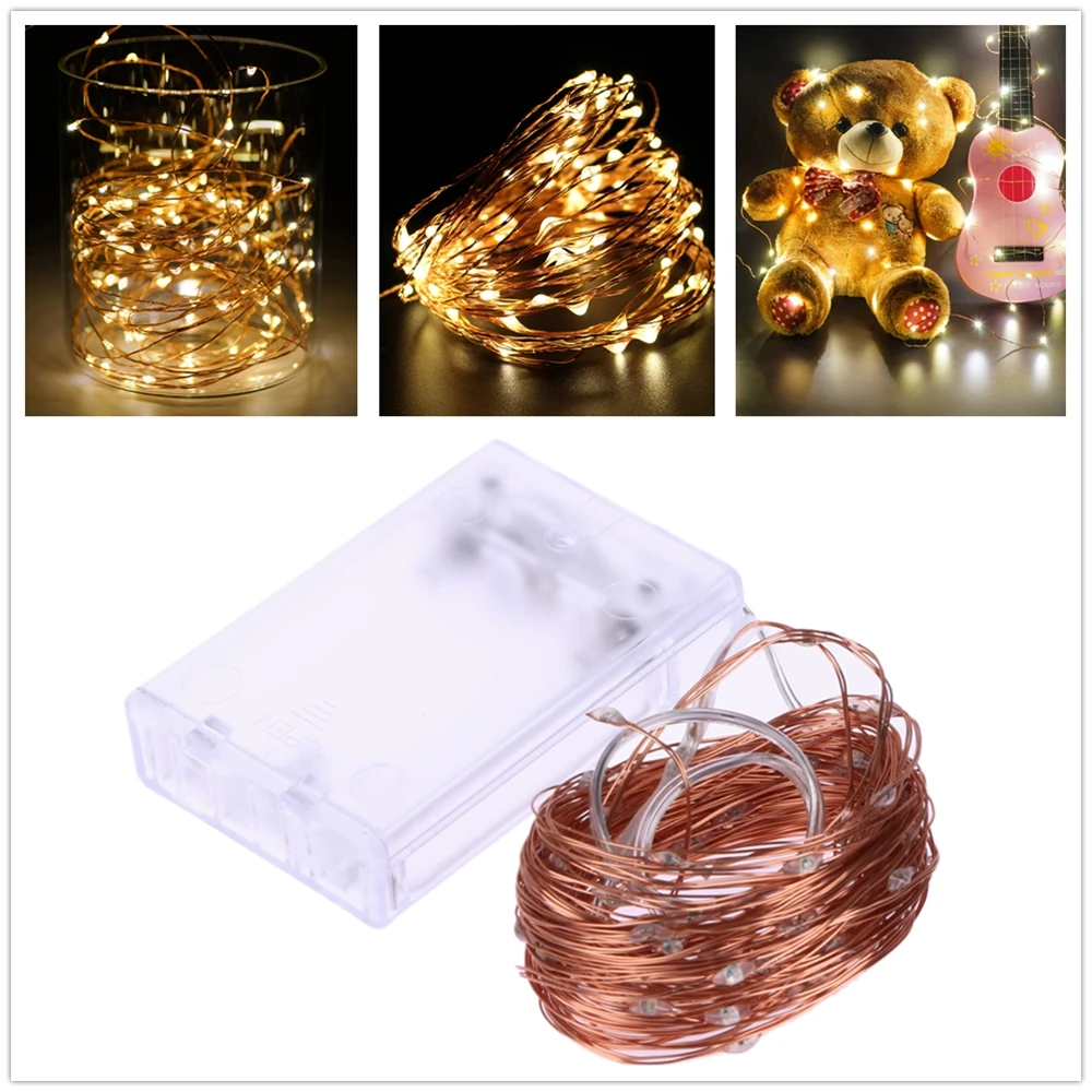 Guirlandes lumineuses à 50Led, 5M, fil de cuivre, 3 piles aa, pour noël, mariage, décoration, féerique