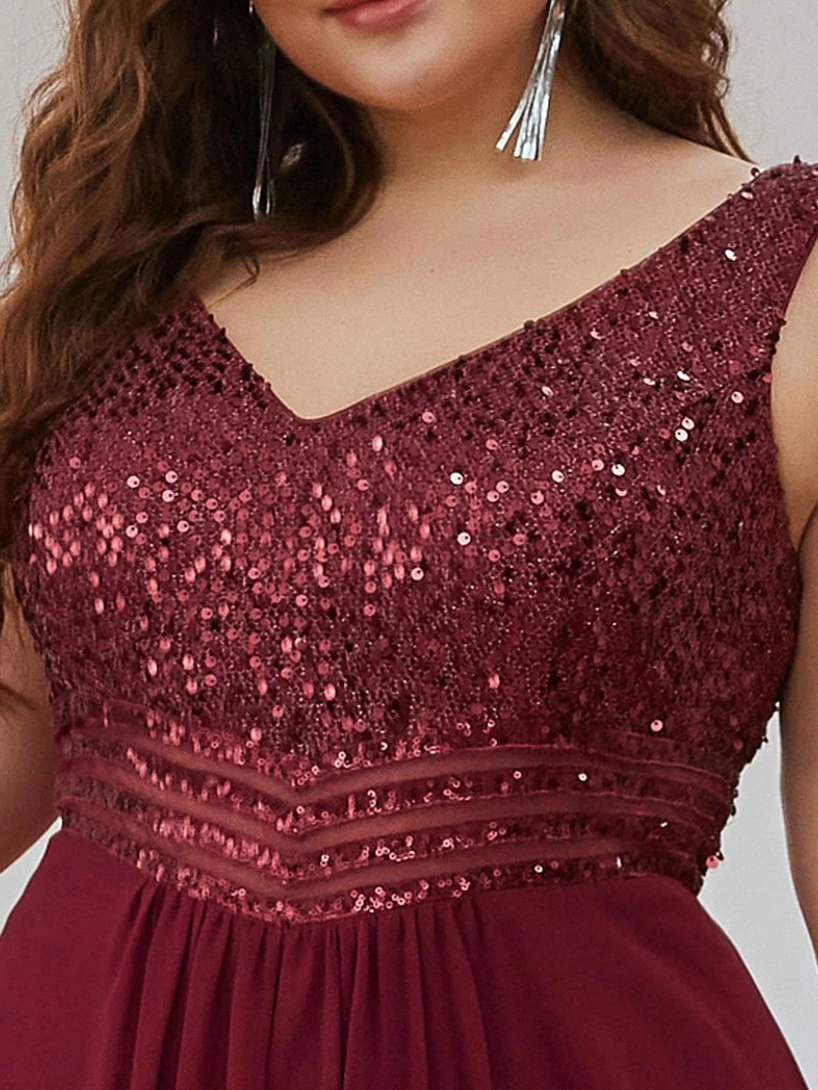 Plus tamanho vestidos de noite com decote em v sem mangas uma linha de lantejoulas até o chão vestido 2023 sempre bonito de borgonha elegante vestido de baile wome