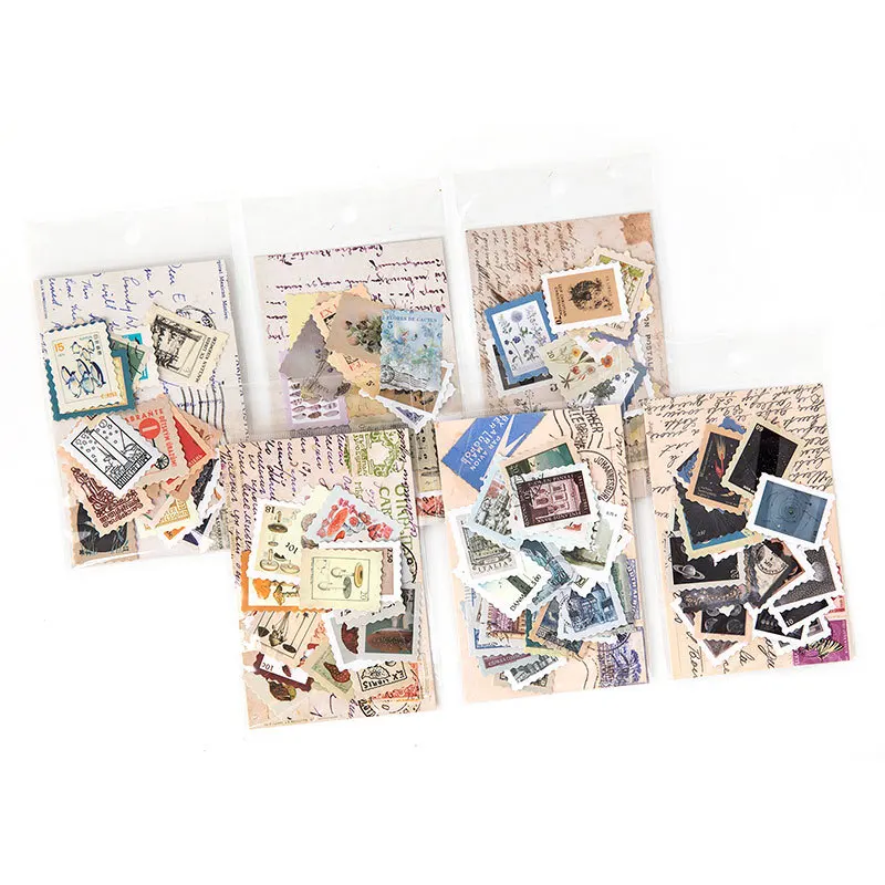 MOHAMM 46 PCS Post Stamp Stickers Set Assorted Botanical Decorative for Scrapbooking DIY Craft