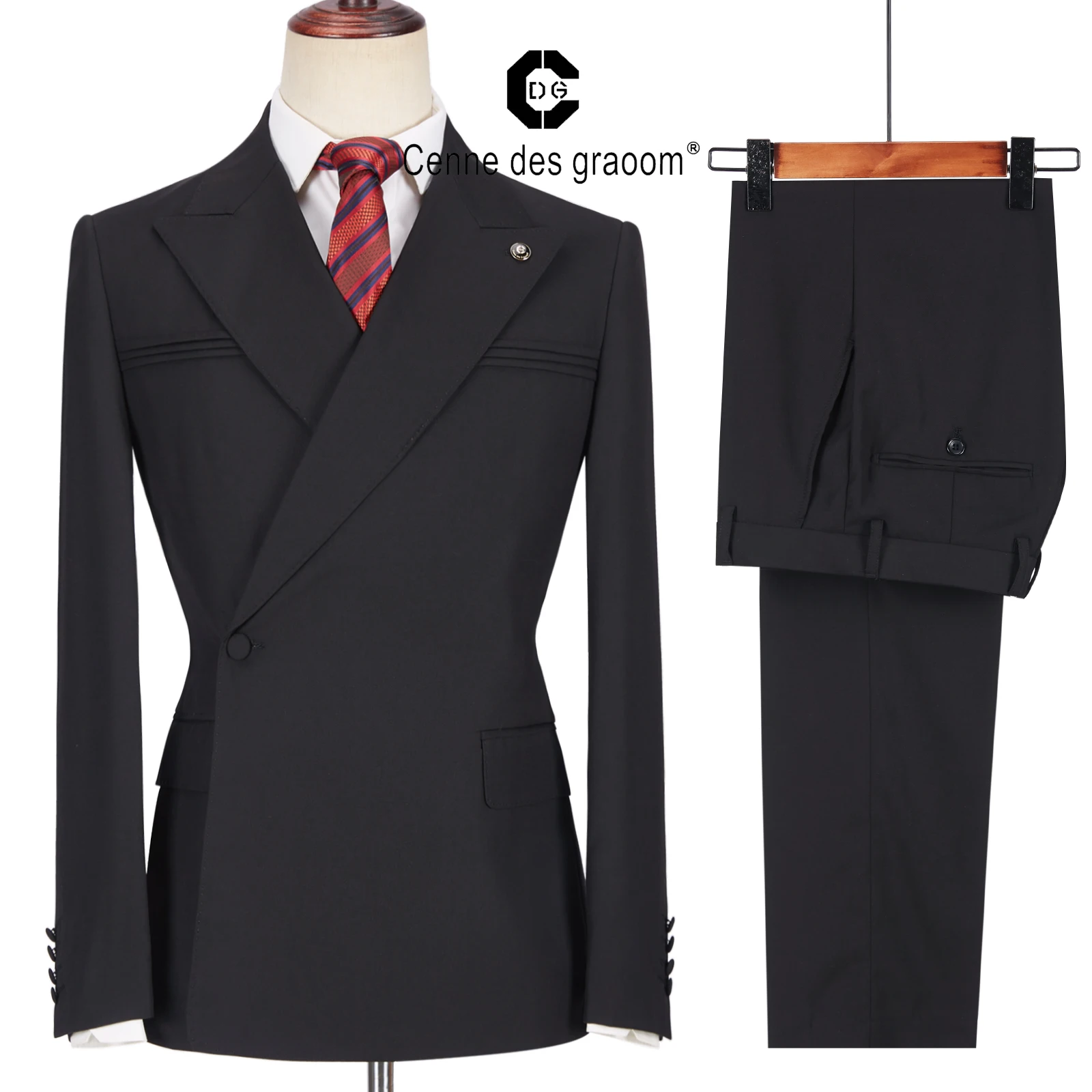 

Cenne Des Graoom Men's Suits One Button Double Breasted Tailor-Made Blazers Pants Business Causal Party Singer Groom Wedding A12