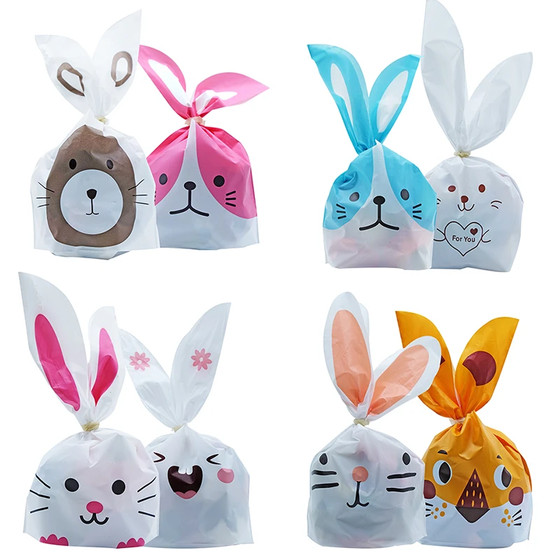 Hot Sale 20 / Batch Cute Rabbit Carrot Ear Biscuit Bag Candy Biscuit Gift Bag Snack Baking Packaging Supplies Easter Decoration