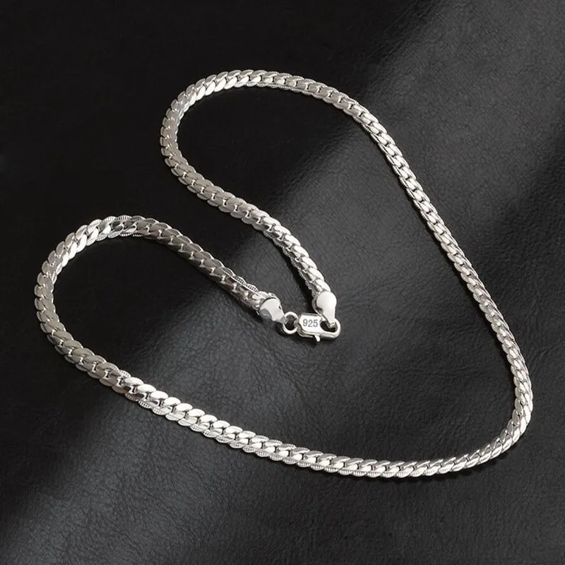 5mm 925 Sterling Silver with Gold Plated Necklace Unisex Flat Snake Link Chain Lobster Clasp Collares Necklaces For Women Men