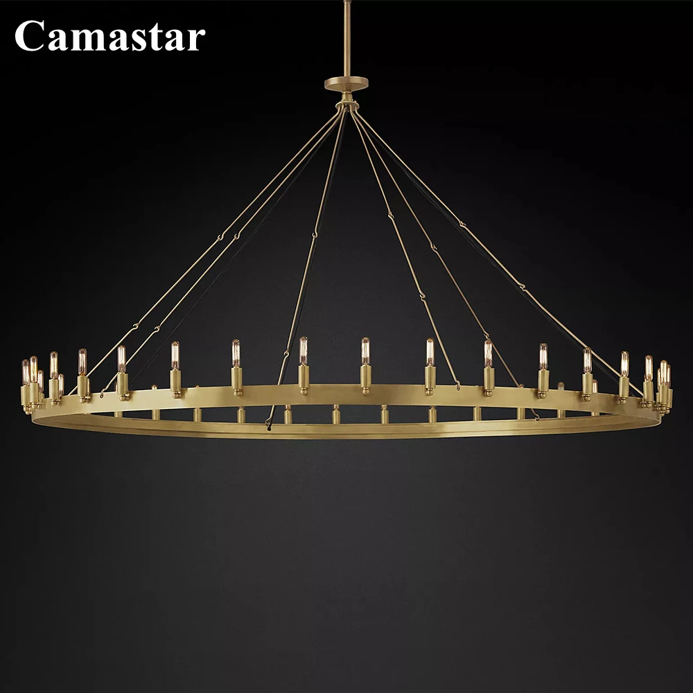 Camino Vintage Filament Round Chandelier LED Bulb Ceiling Chandelier Lighting Home Decor Living Room Iron Pendant Lustre Lamp