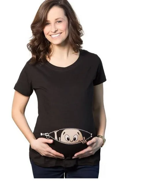 

With cartoon New Plus Size Long Slim T-shirt Maternity clothes o-neck nursing cotton women summer Three quarter