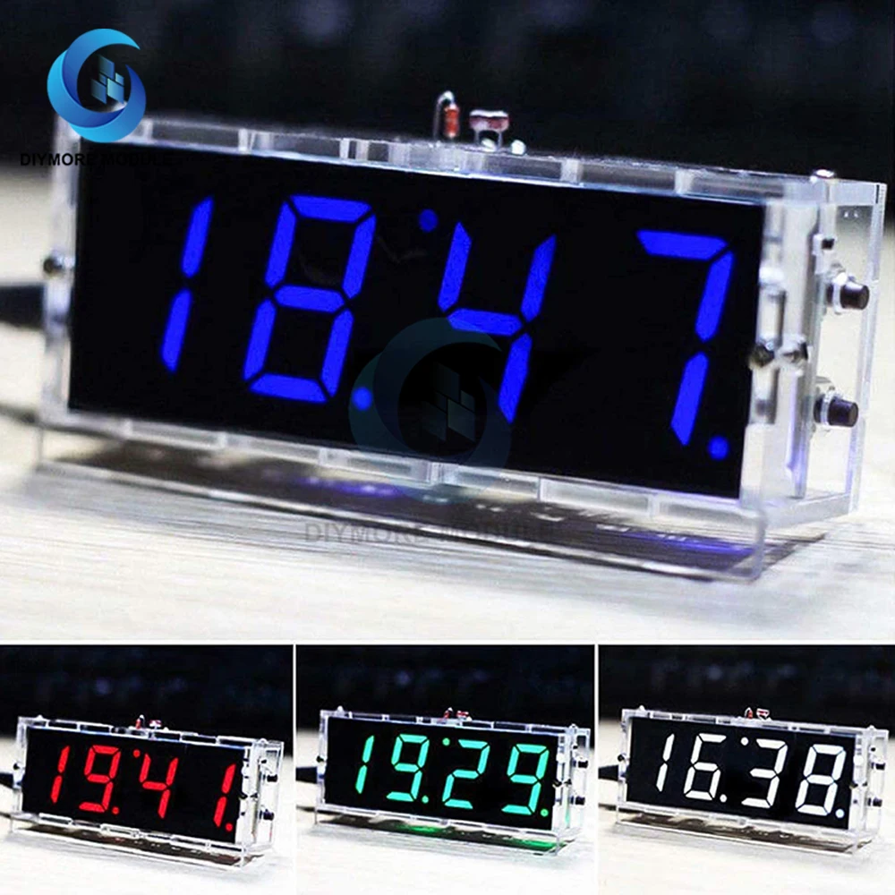 DIY Electronic Kit Clock LED Microcontroller Kit Digital Clock Time Light/Voice Control Temperature Thermometer Red/Blue/Gr/Whi