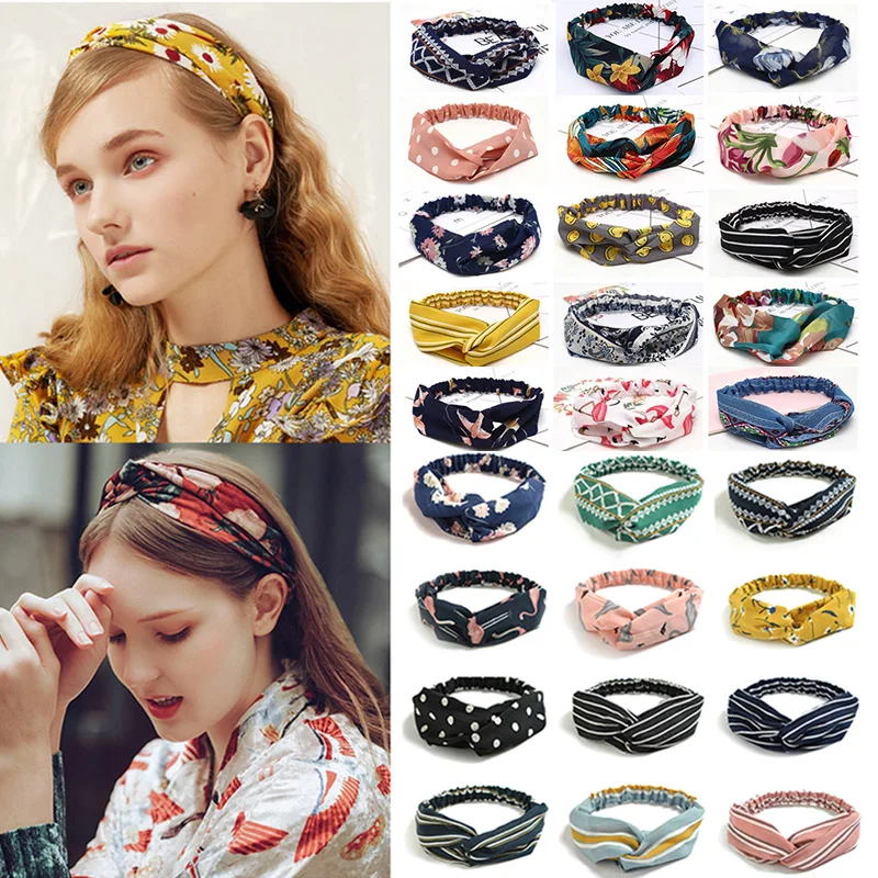 2020 Fashion Bohemian Headband Print Hairbands For Women Girls Vintage Cross Knot Turban Bandanas Headwear Hair Accessories