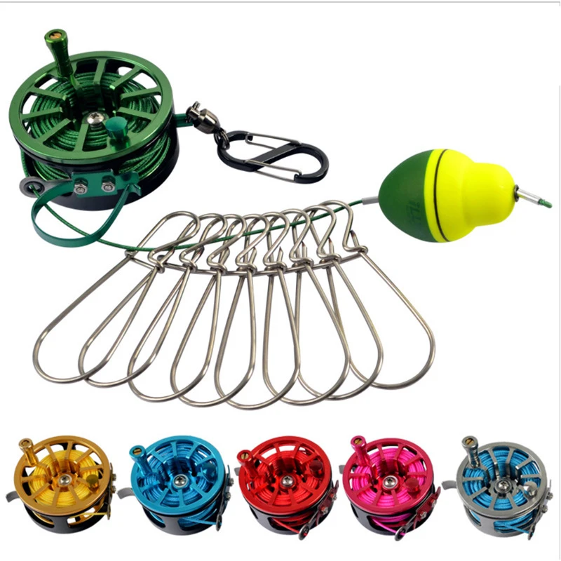 

2022 New 8 Snaps 5 Snaps Fishing Stringer Live Fish Lock Buckle With Reel Float Stainless Steel Drop Ship