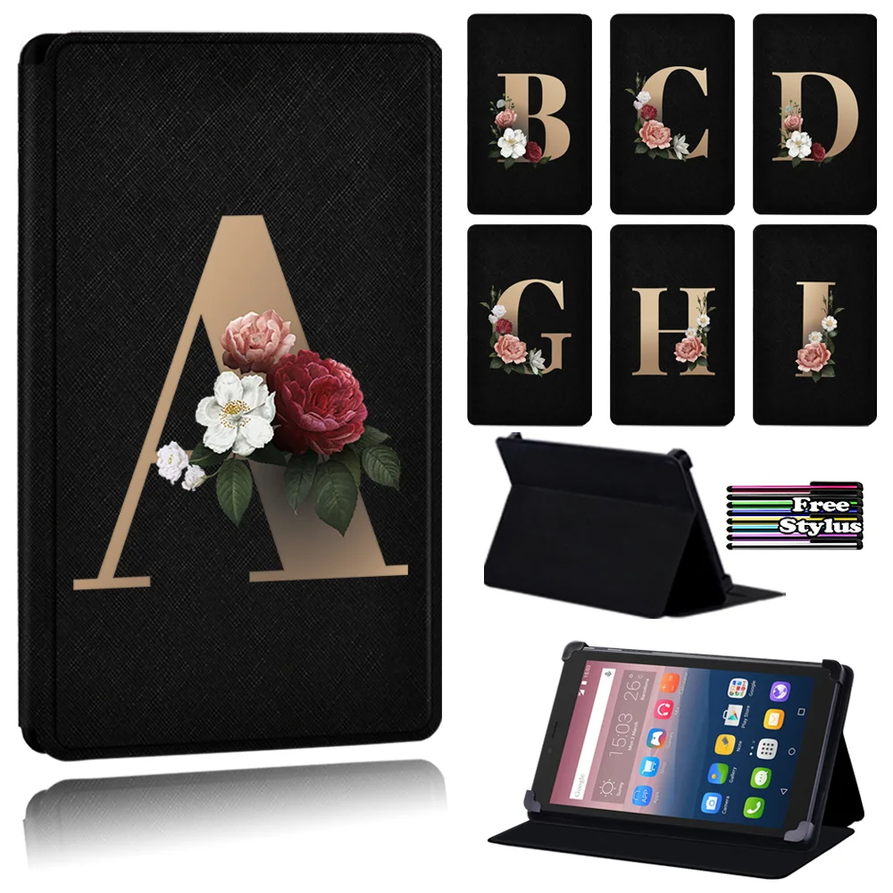 Gold Letter Soft Leather Shockproof Tablet Case for Tablet Case for Alcatel OneTouch PIXI 3 7