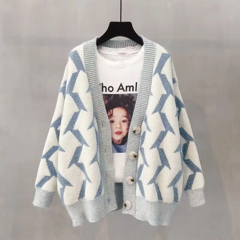 Women Sweater Retro Print Cardigan Fashion Winter Style Long Sleeve Warm Knitted Cardigan female Sweaters preppy style