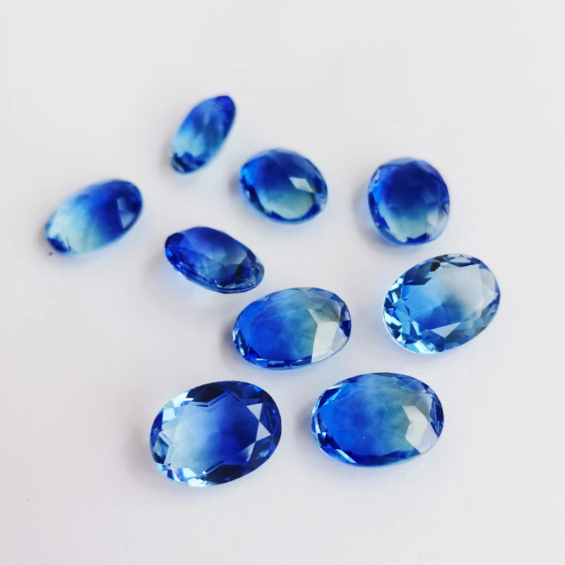 Oval shaped double tourmaline blue and light blue gradient assembled stone sugar color cushion for DIY making