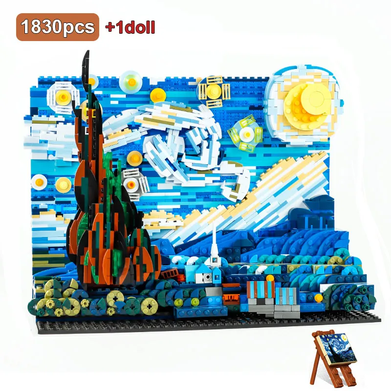 

1830Pcs Building Blocks Van Gogh Starry Sky World Famous Painting Small Particles Children's Educational Assembling 3D Model Toy