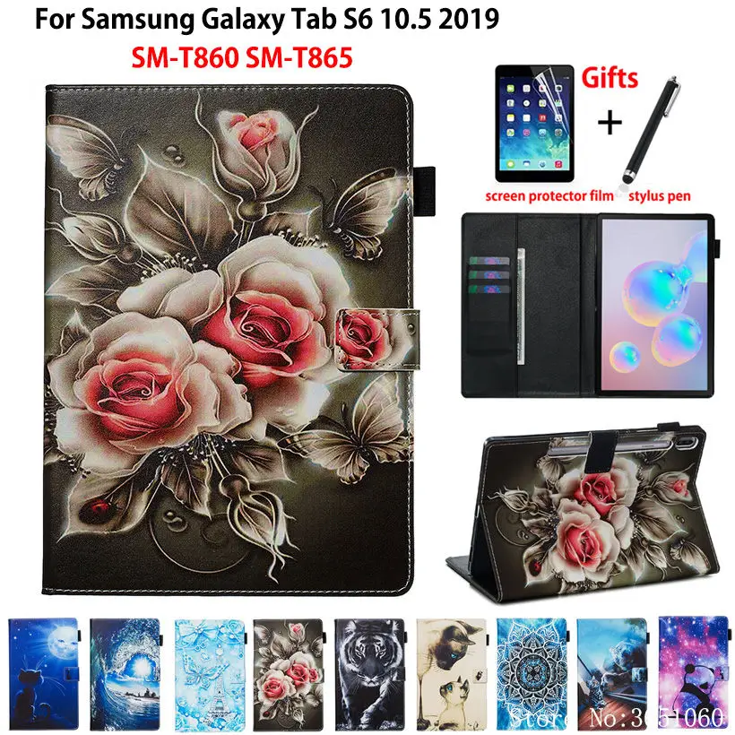 

Case For Samsung Galaxy Tab S6 10.5 SM-T860 SM-T865 T860 2019 10.5" Smart Cover Funda Animal Pattern Stand Skin Shell Capa +Gift