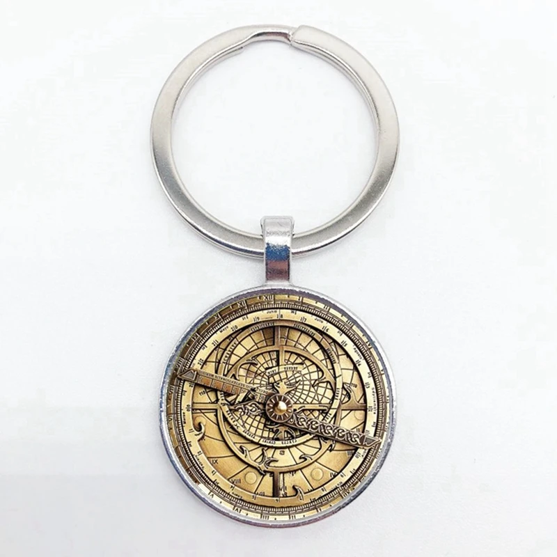 Steampunk Keychain Retro Mechanical Clock Pattern Convex Round Glass Pendant High Quality Keychain Boys and Girls Jewelry Gifts