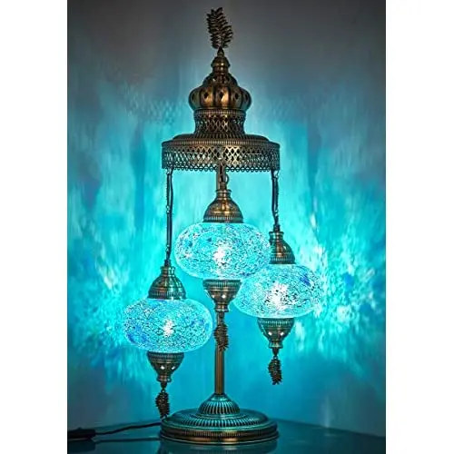 (16 Colors) laModaHome 2020 - 3 Big Globes Magnificent Handmade Turkish Moroccan Mosaic Tiffany Table Desk Bedside Lamp Lampshad