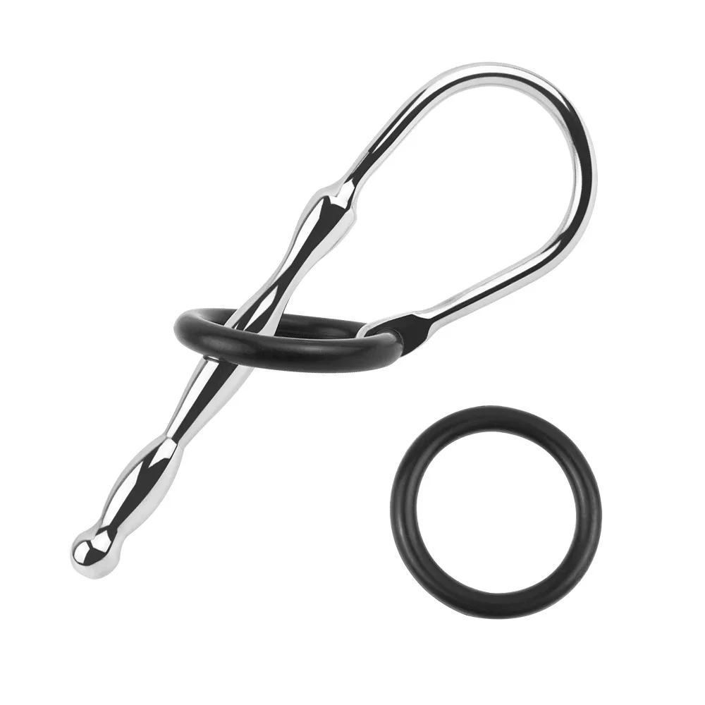 Stainless Steel Catheter Sound With Silicone Penis ring Urethral Dilators Penis Plug Urethral Sound Souding Sex Toys 608