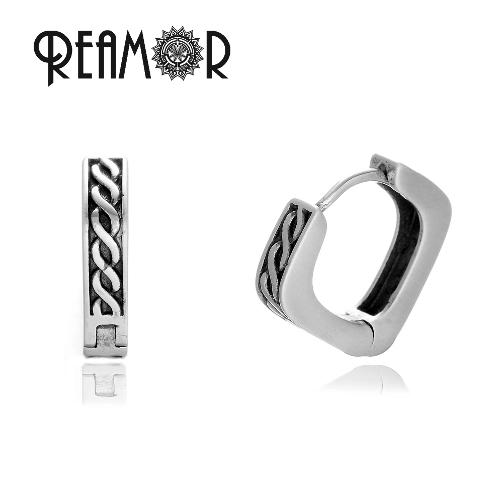 

REAMOR Punk Geometric Hoop Earrings for Women Men Stainless steel Piercing Earrings Trendy Jewelry Wholesale 1 Pair