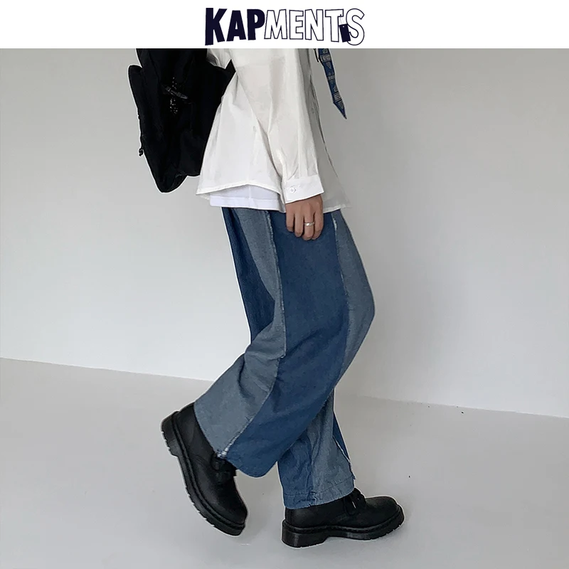 KAPMENTS Casual Men Kpop Patchwork Baggy Jeans 2023 Mens Streetwear Hip Hop Wide Leg Denim Pants Male High Waist Loose Trousers