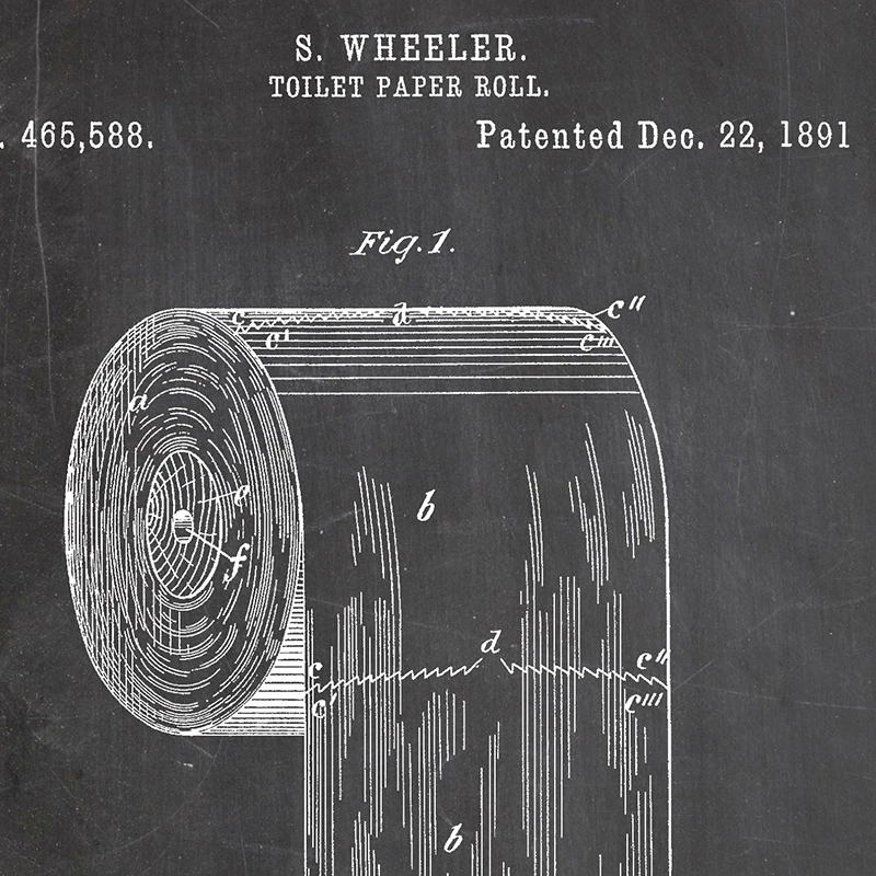 Toilet Paper Patent Vintage Poster Bathroom Wall Art Prints , Roll of Toilet Paper Blueprint Canvas Painting Wc Sign Home Decor