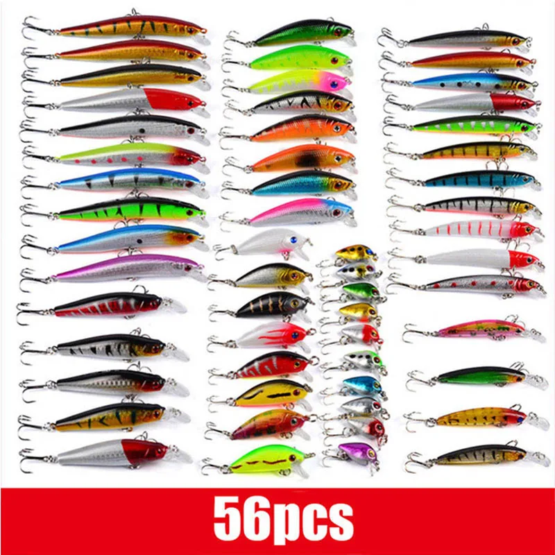 

Minnow Artificial Bait Set Mixed Wobbler For Pike/Trolling Fishing Tackle/Lure Kit Bass Carp Winter Crankbait Swimbait Sea 56pcs