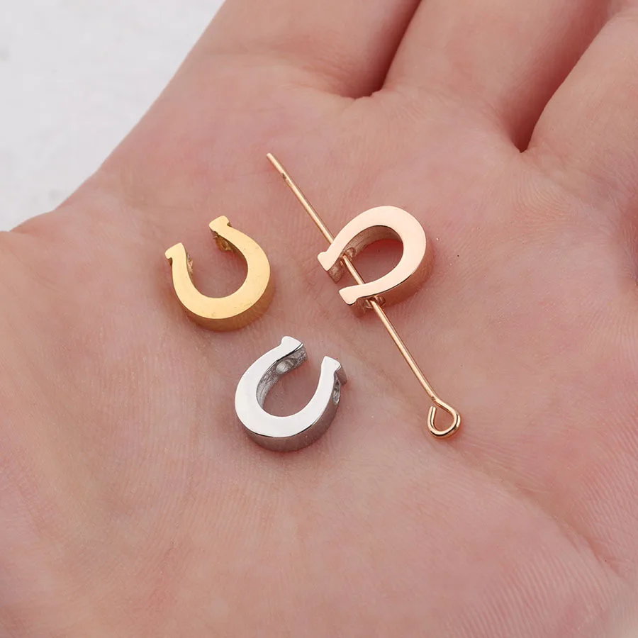 50pc Mirror Polished 1.8mm Small Hole Bead Stainless Steel 8.7*9.7mm Horseshoe Bead Charms Necklace DIY Handmade Beads Wholesale