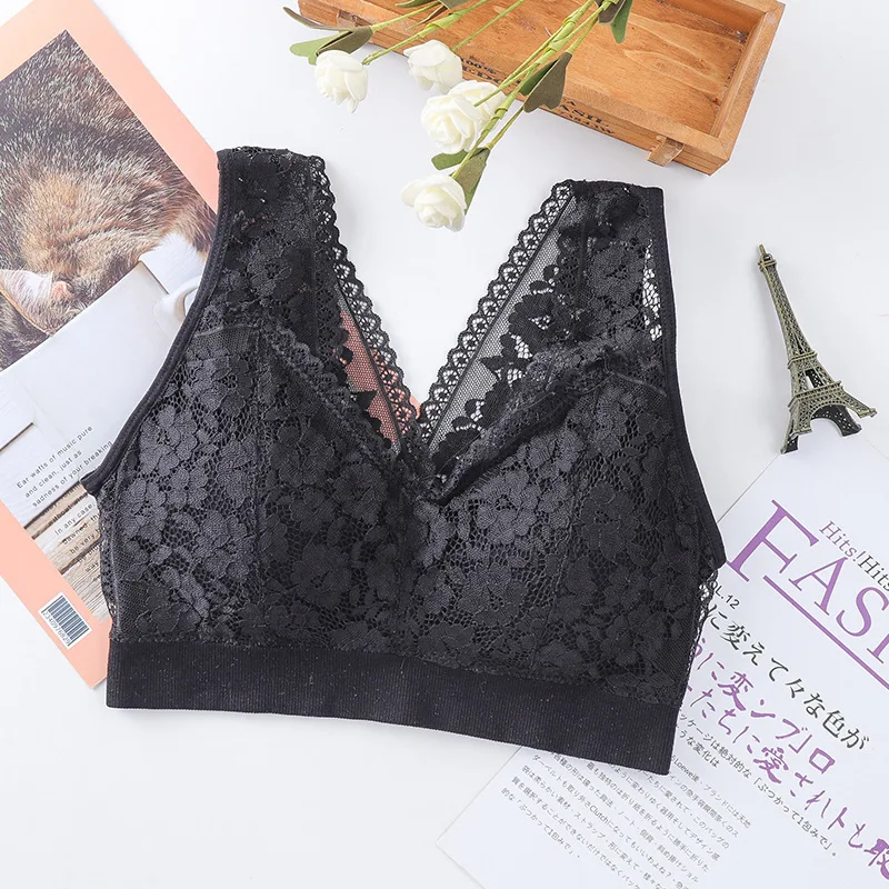 Women Lace Bras Crop Top Lingerie Fitness Sport Underwear Deep V Bralette Camis Tank Tops Lace Camisole