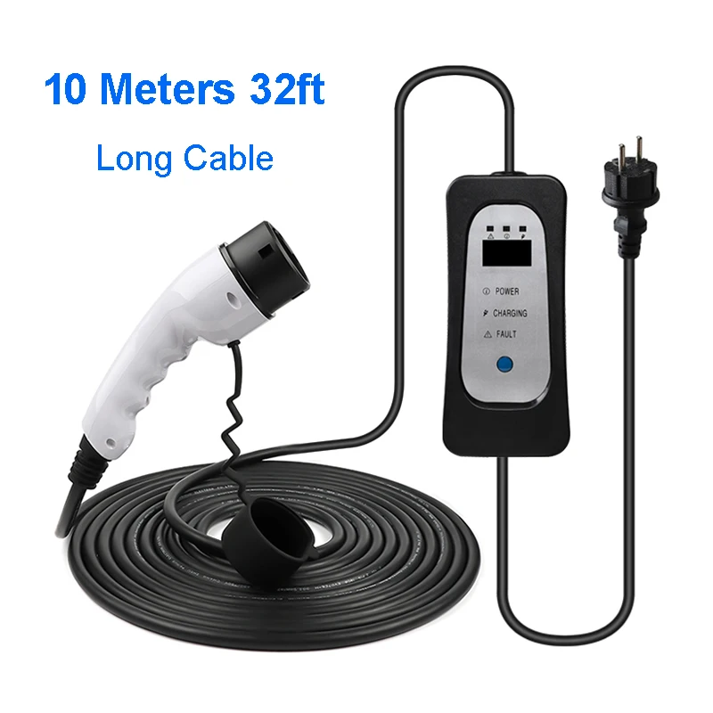 

10 Meters 32ft Long EV Charger Type 2 for Electric Car iec62196 Schuko ev charging cable portable level 2 8A/10A/13A/16A