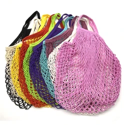 Sacos de supermercado reutilizáveis portáteis para frutas saco de legumes algodão malha string organizer bolsa alça curta net sacos de compras tote