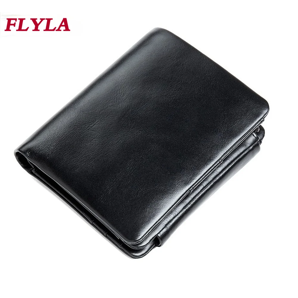 

RFID Protection Men's Leather Wallet Retro Oil Wax Multifunctional Large Capacity Double Zipper Coin Purse Wallet