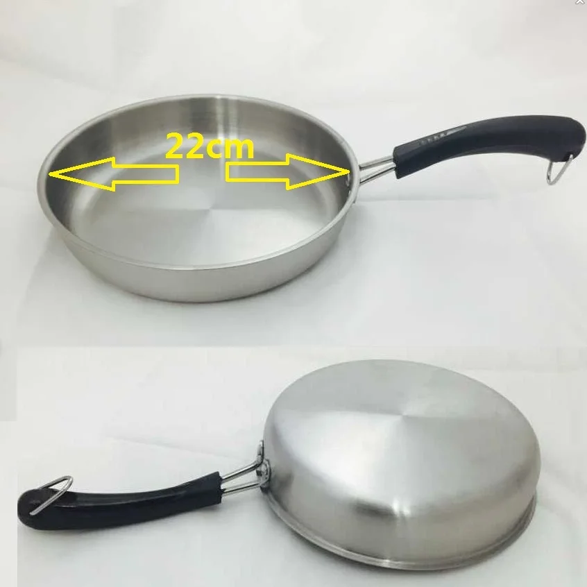 Witout Lid 22cm Kitchen Cookware  Stainless Steel Frying Pan Uncoated Non-Stick Skillet Pan Saucepan