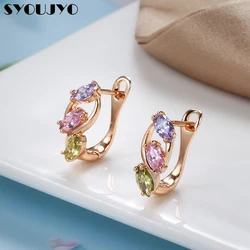SYOUJYO Luxury Colour Crystal Stone Earrings For Women Horse Eye Natural Zircon 585 Rose Gold Wedding Birthday Gift Jewelry