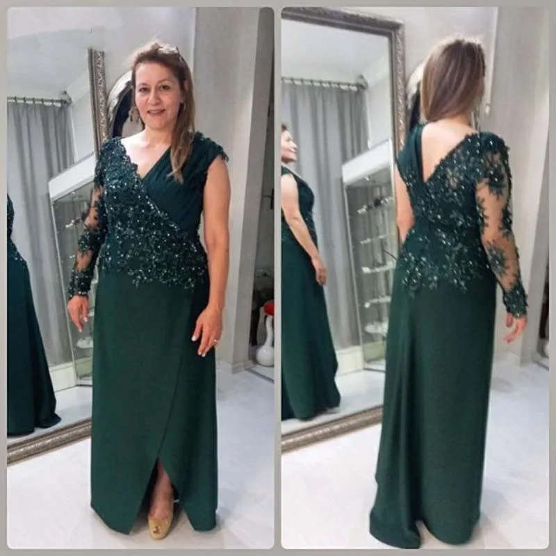 Plus Size Mother Of The Bride Dresses A-line V-neck Chiffon Appliques Beaded Long Groom Mother Evening Party Dresses