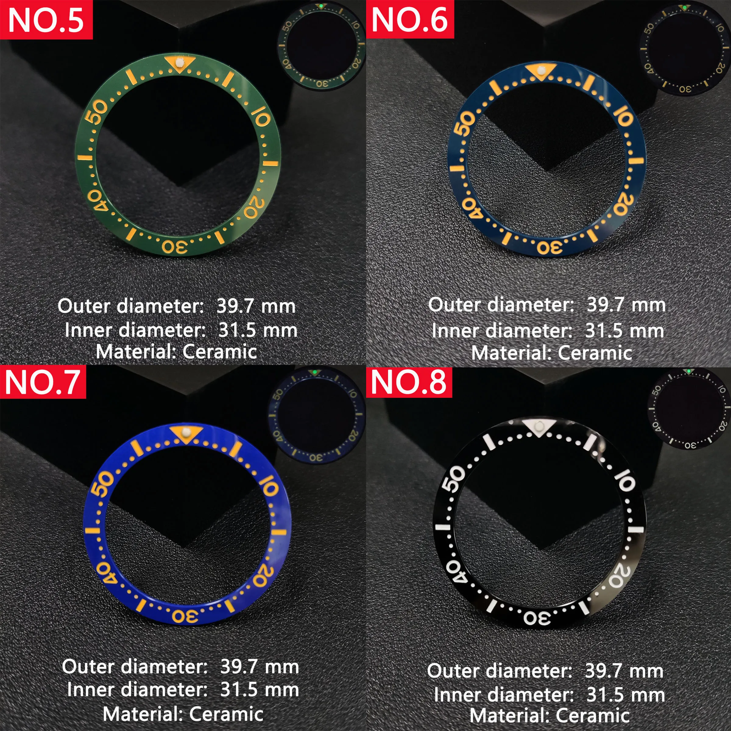 Flat Ceramic Bezel Insert 40mm 39.7mm*31.5mm  Watch  Replacement Watch Accessories Watch Parts Luminous Ring Stick