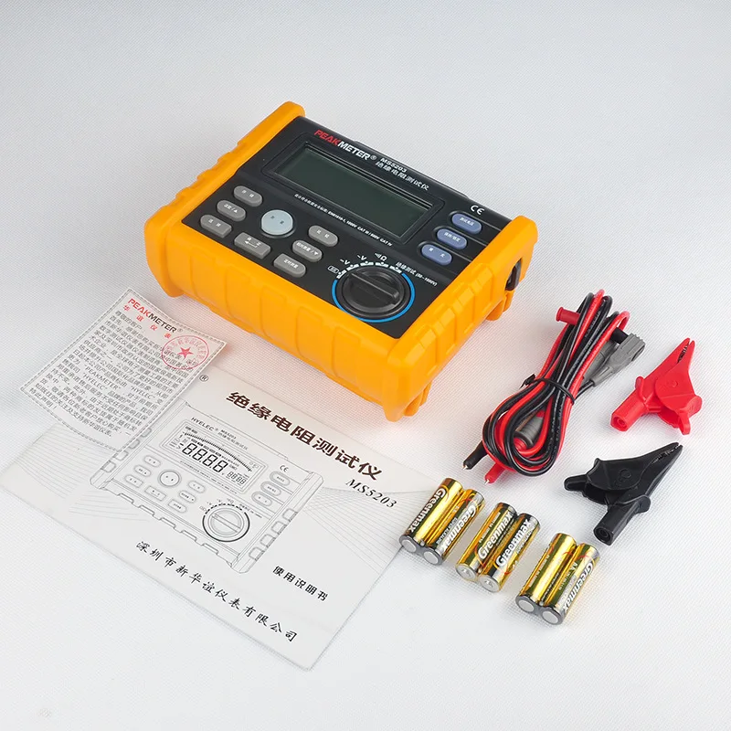 Imagem -05 - Peakmeter Ms5205 Isolamento Resistência Tester 2500v Analógico Digital Megohmmeter 0.01100g Ohmtest Calcular Automaticamente pi Dar