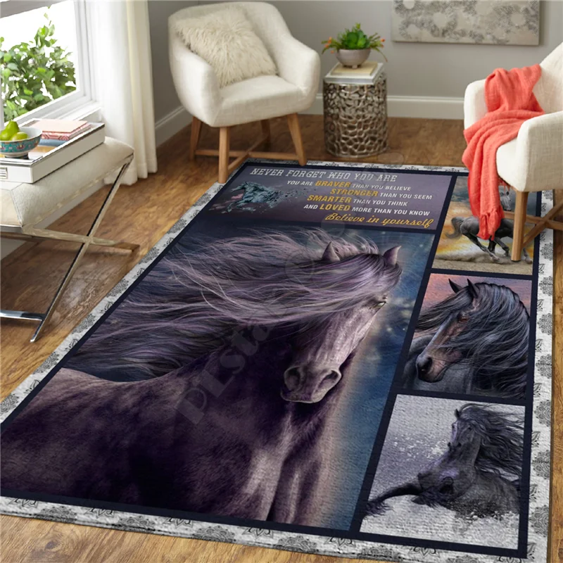 Love Horse Retro Style 3D Printed Anti-slip Rug Carpet Home Decoration Living Flannel Bedroom Non-slip Floor Rug 07