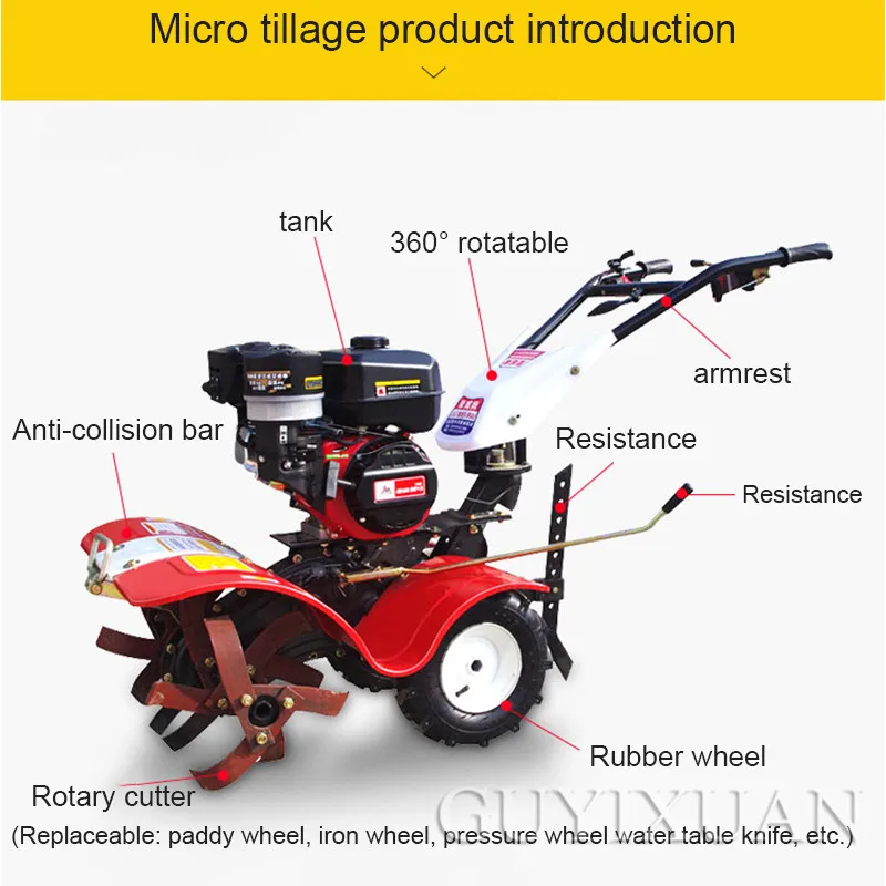 Four-wheel drive water dry dual-purpose rotary tiller ridge small rice field walking tractor diesel cultivator