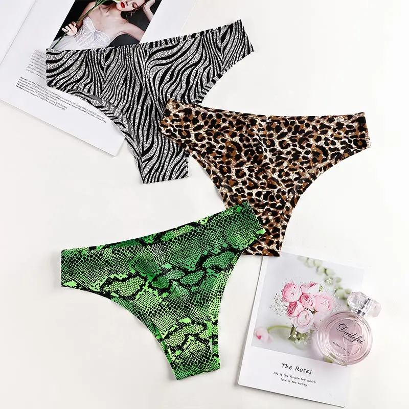 Leopard Ice Silk Panties for Women Seamless Briefs Low-Rise Thong Underwear M-3XL Plus Size Sexy Animal Print Underpants