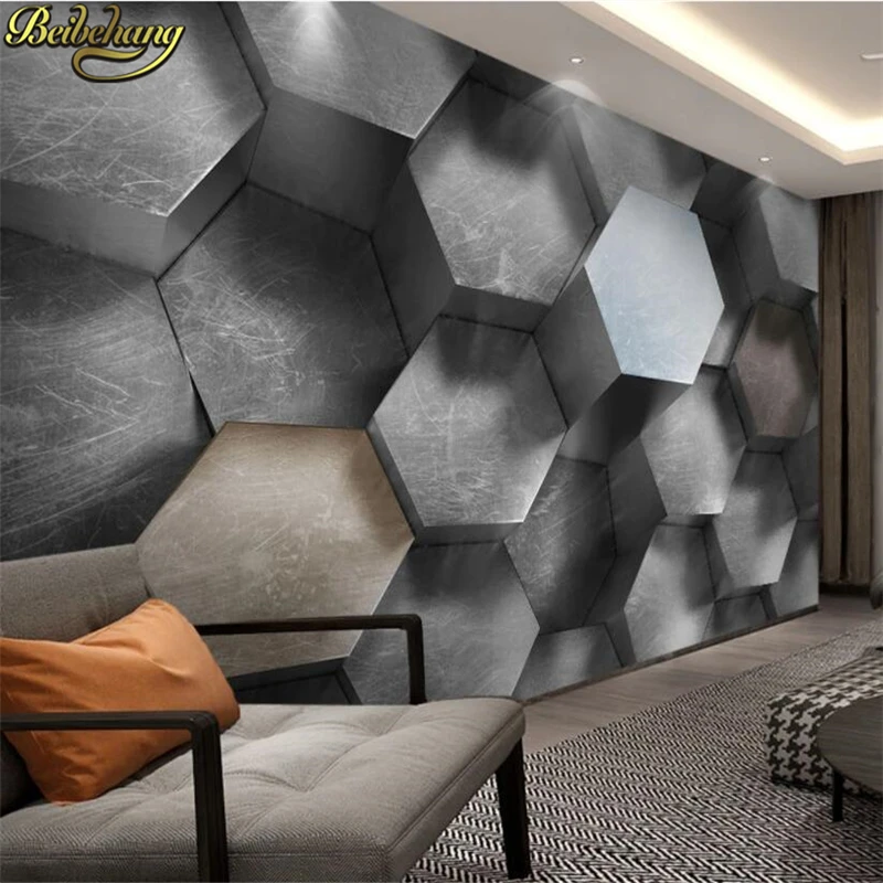 custom wall paper Hexagon gray black and white wallpaper European modern 3D industrial TV background Art wall covering Stickers