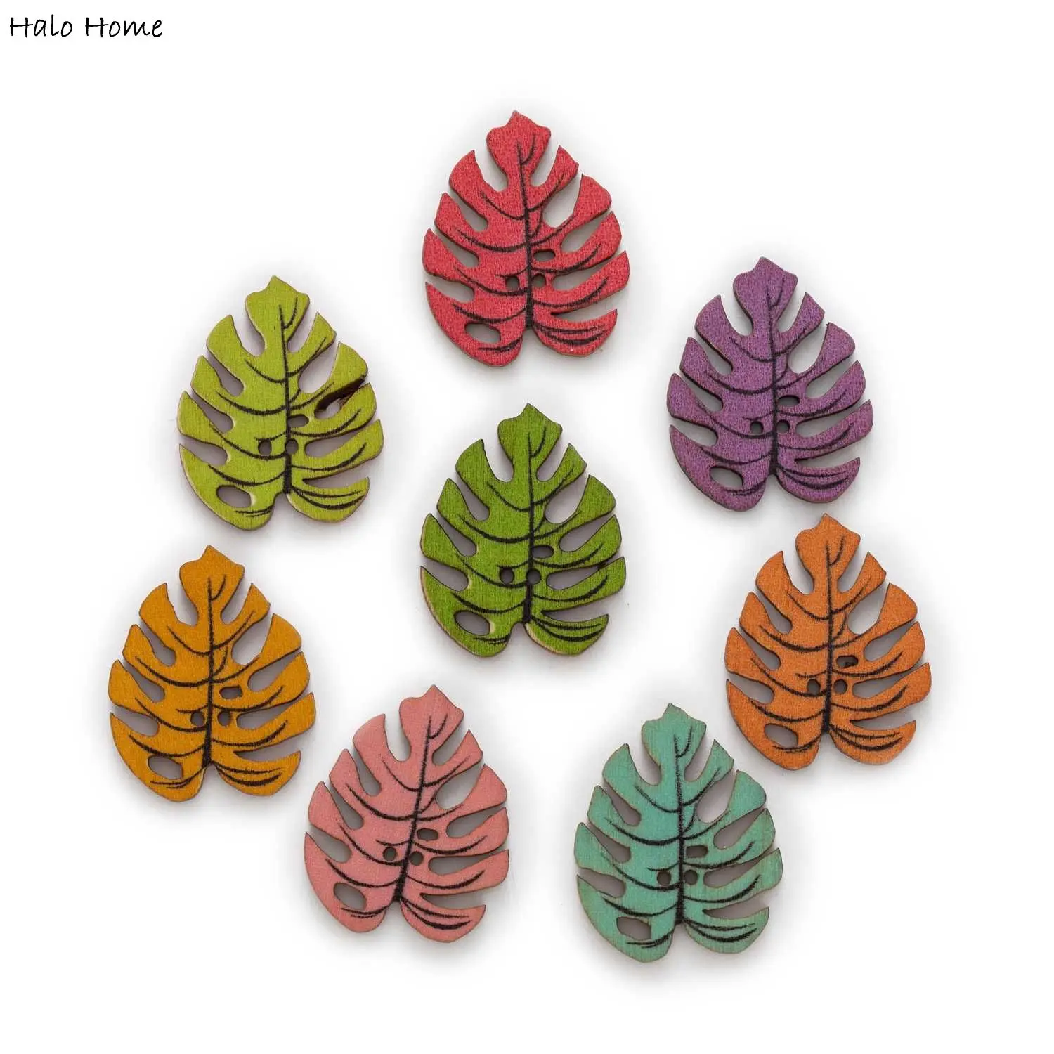 30pcs Monstera Deliciosa Leaves Colorful Leaf Series Wood Button Sewing Scrapbooking Clothing Crafts Handmade Decor Accessories