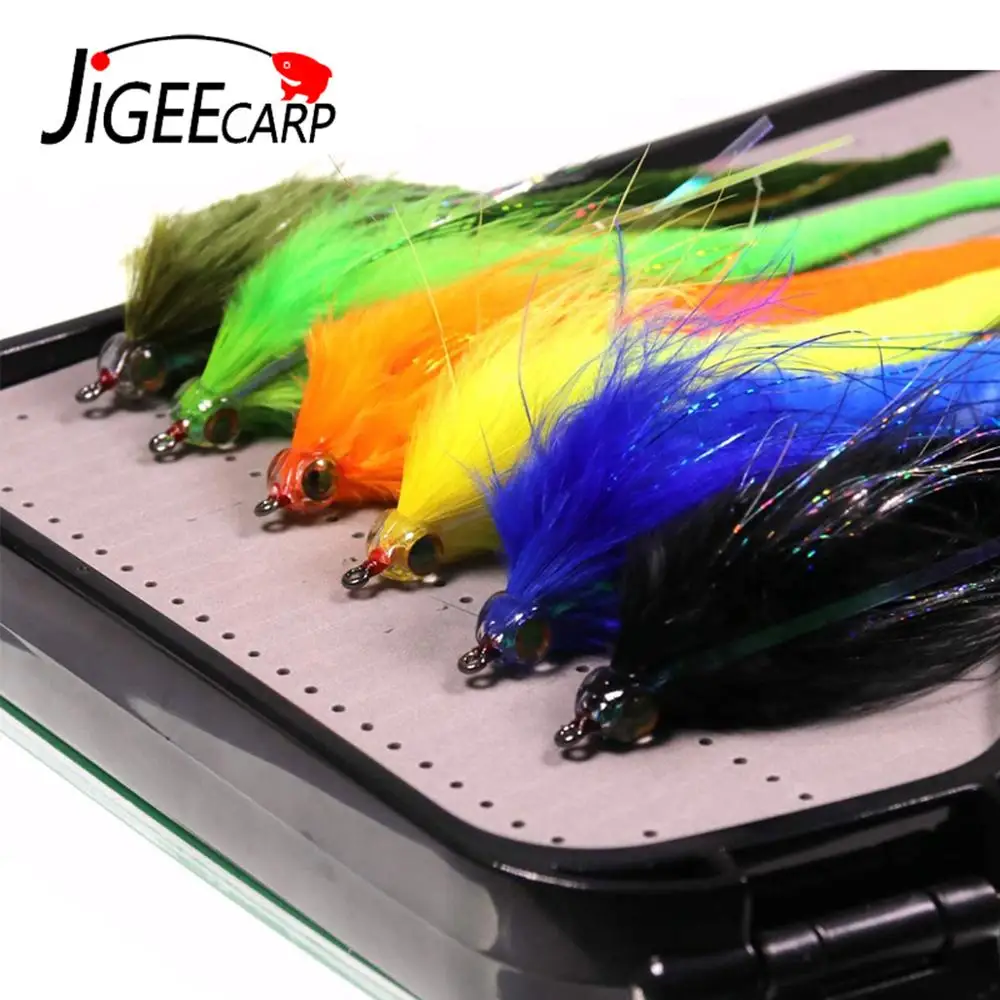 10pcs Saltwater Fishing Fly Streamer Baits Dragon Tail Flies For Pike Bass Fishing Lure with Fly Box