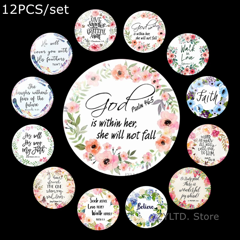 

Bible Verse Fridge Magnet 12PCS 30MM Set Glass Cabochon Quote Refrigerator Magnets Fridge Sticker Religion Art Letter Home Decor