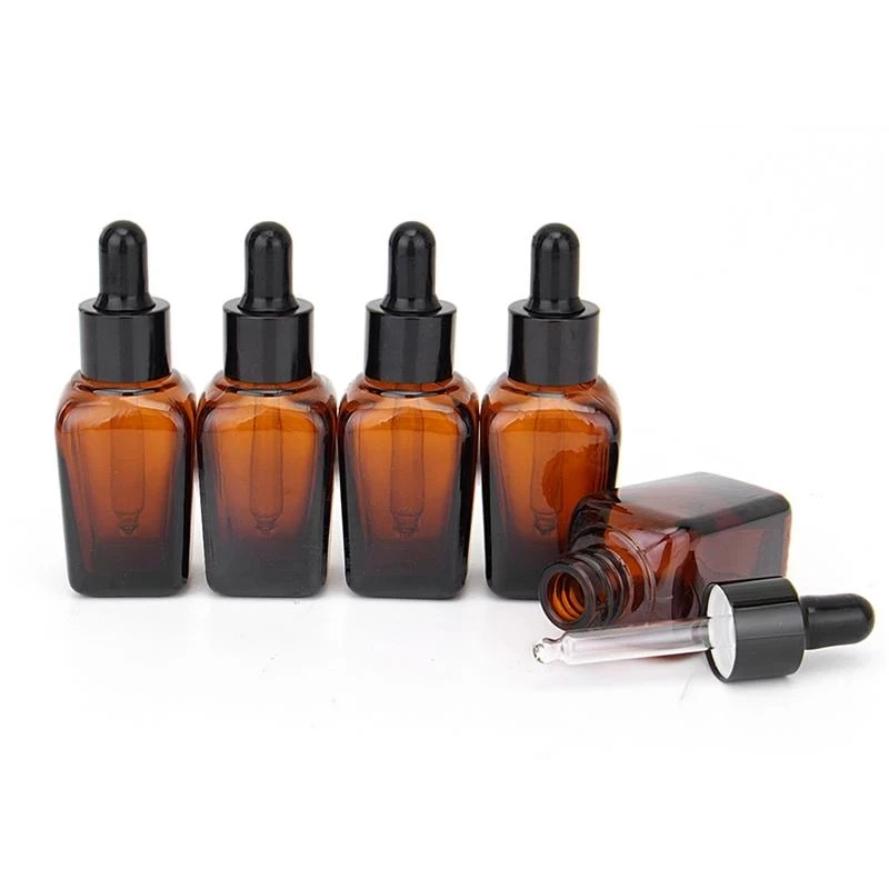 6pcs 10ml20ml30ml50ml100ml Square Glass Dropper Bottle With Eye Pipette Empty Amber Aromatherapy Essential Oils Bottle Container