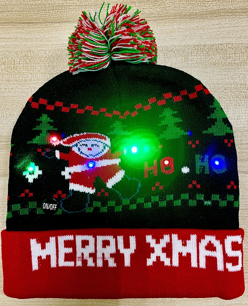 New Style! LED Christmas Hat Beanie Light Up Illuminate Warm Hat 48 Patterns New Year Snowman Sweater Hat Christmas Decorations
