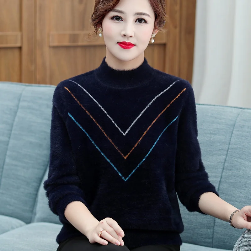 Turtleneck Sweter Musim Dingin Tebal Atasan Pullover Wanita Longgar Musim Gugur Sweter Rajutan Hangat Pakaian Wanita Tarik Femme